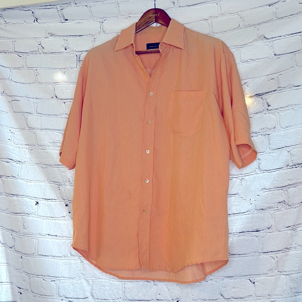 Bugatchi Uomo Orange Short Sleeve Button Down Shirt Size Large